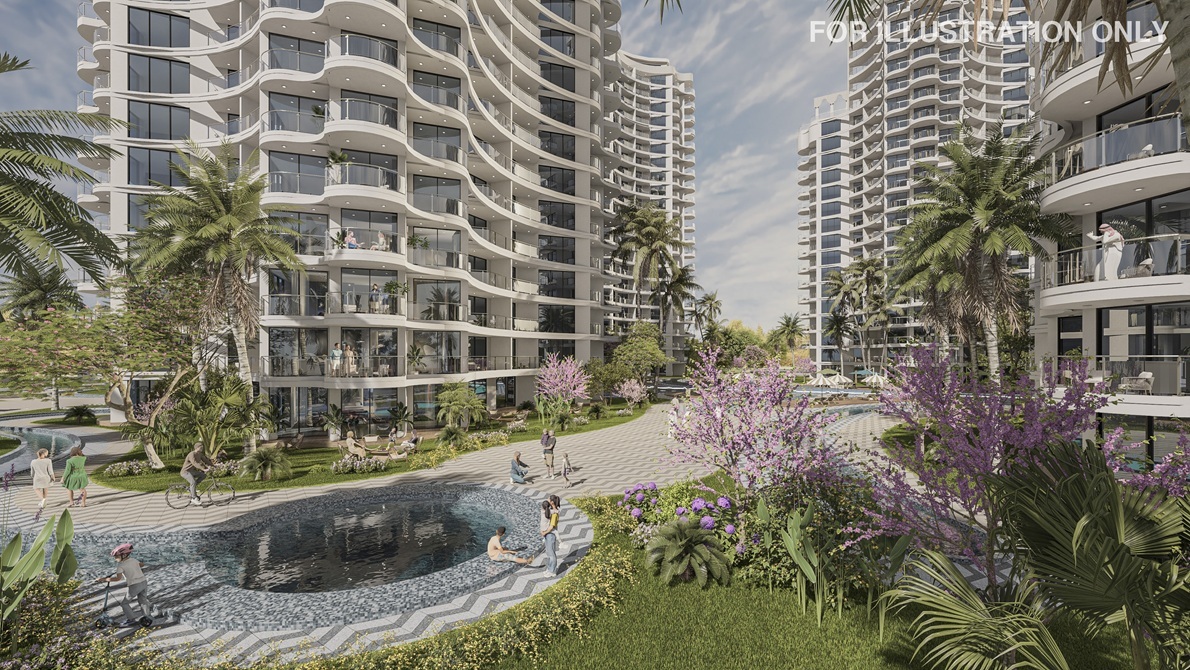 Caesar Palm Jumeirah – zieleń i alejki przy wodzie, render