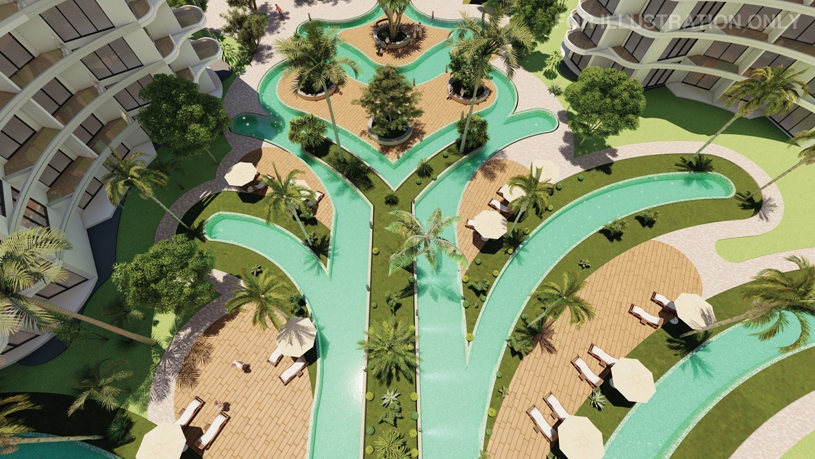 Caesar Palm Jumeirah – układ stref wodnych z góry, render